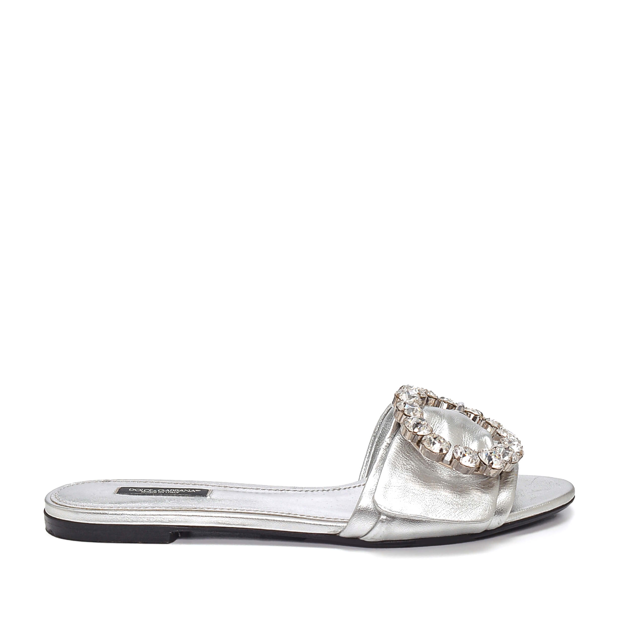 Dolce&Gabbana - Metallic Grey Crystal Detail Slipper